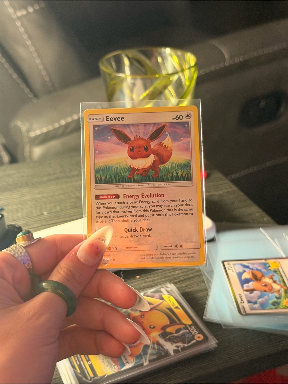 Pokemon Eevee Trading Card - Brown, Yellow, Green
